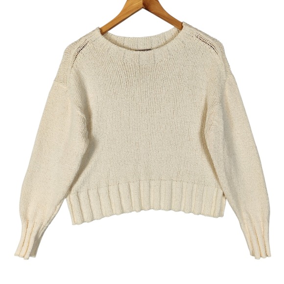 J. Crew Sweaters - J. Crew Relaxed Crewneck Sweater Women's M Cream Cropped Relaxed Boxy Cotton